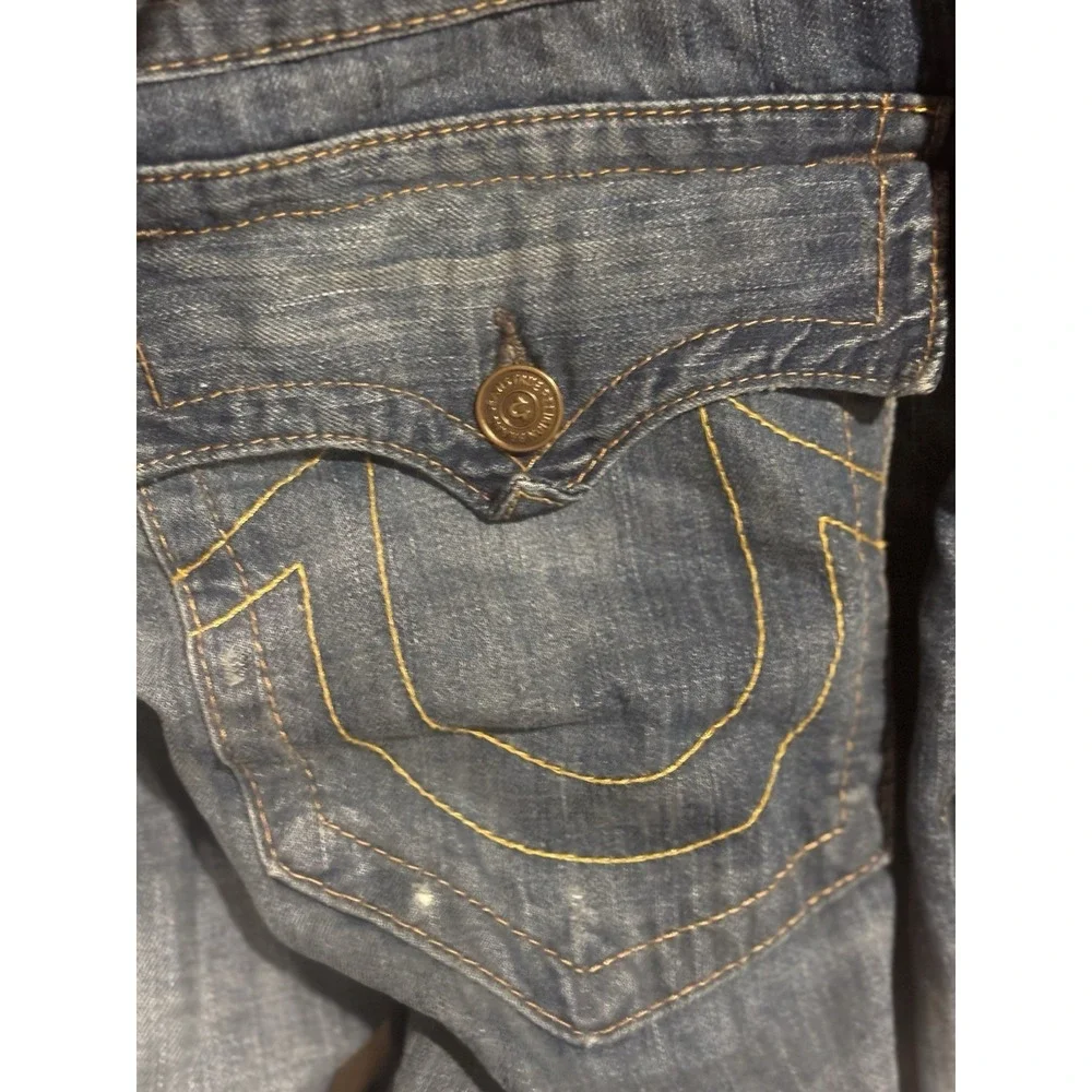 True Religion Ricky Jeans Mens 36x33 Blue Straight Leg‎ Made USA Flap Pocket